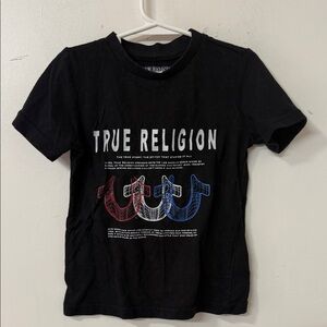 True Religion Kids Black Tee with Red, White, and Blue Graphic